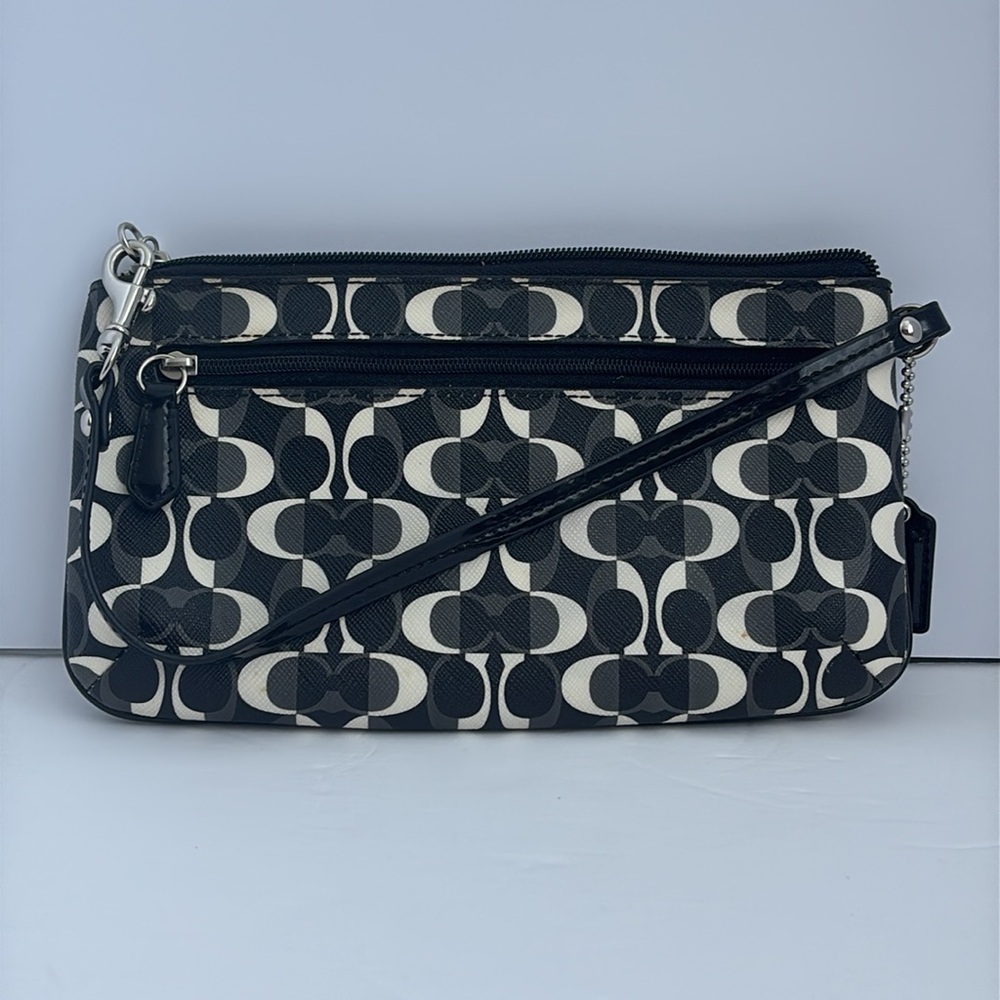 Coach Signature Black White Wristlet Clutch Wallet Mini Purse Black and White - Picture 2 of 9